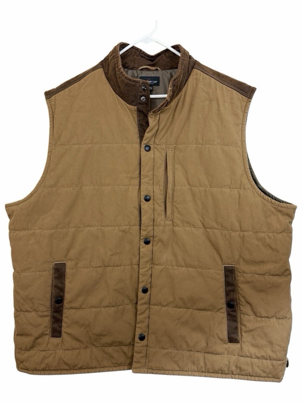 Jeremiah Men's Tan Quilted Canvas Vest with Contrast Trim